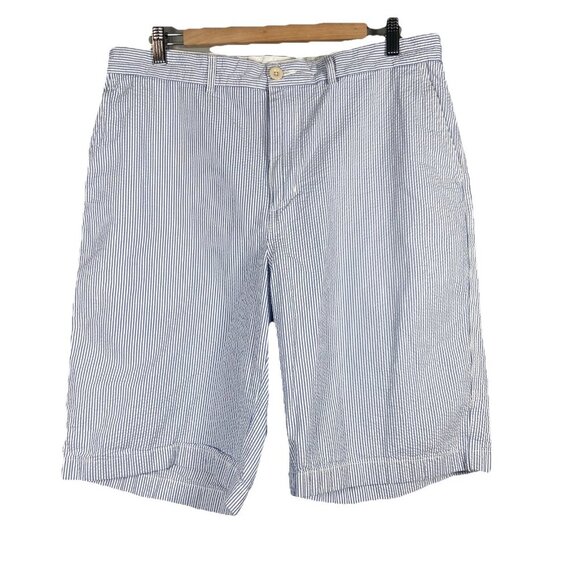 Lands End High Rise Seersucker Shorts Mens 35 Flat Front Stretch Waist Chino - Picture 1 of 12